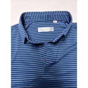 KJUS Shirt Mens 50 Medium Blue Black Striped Short Sleeve Golf Polo UPF 30+